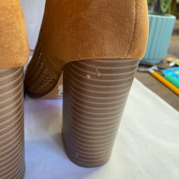 Charlotte Russe open toe brown faux suede mesh booties - Picture 7 of 8